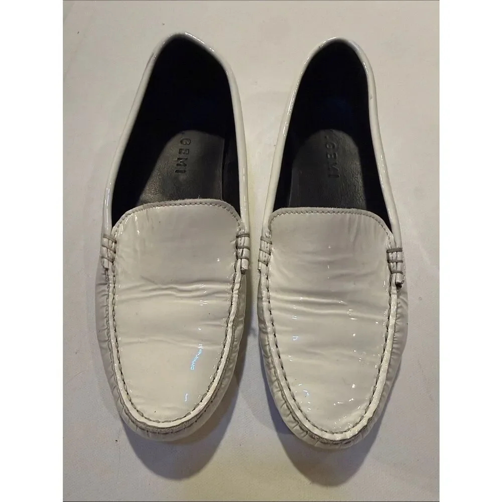 GEMINI White Patent Leather Slip-On Loafers for Men